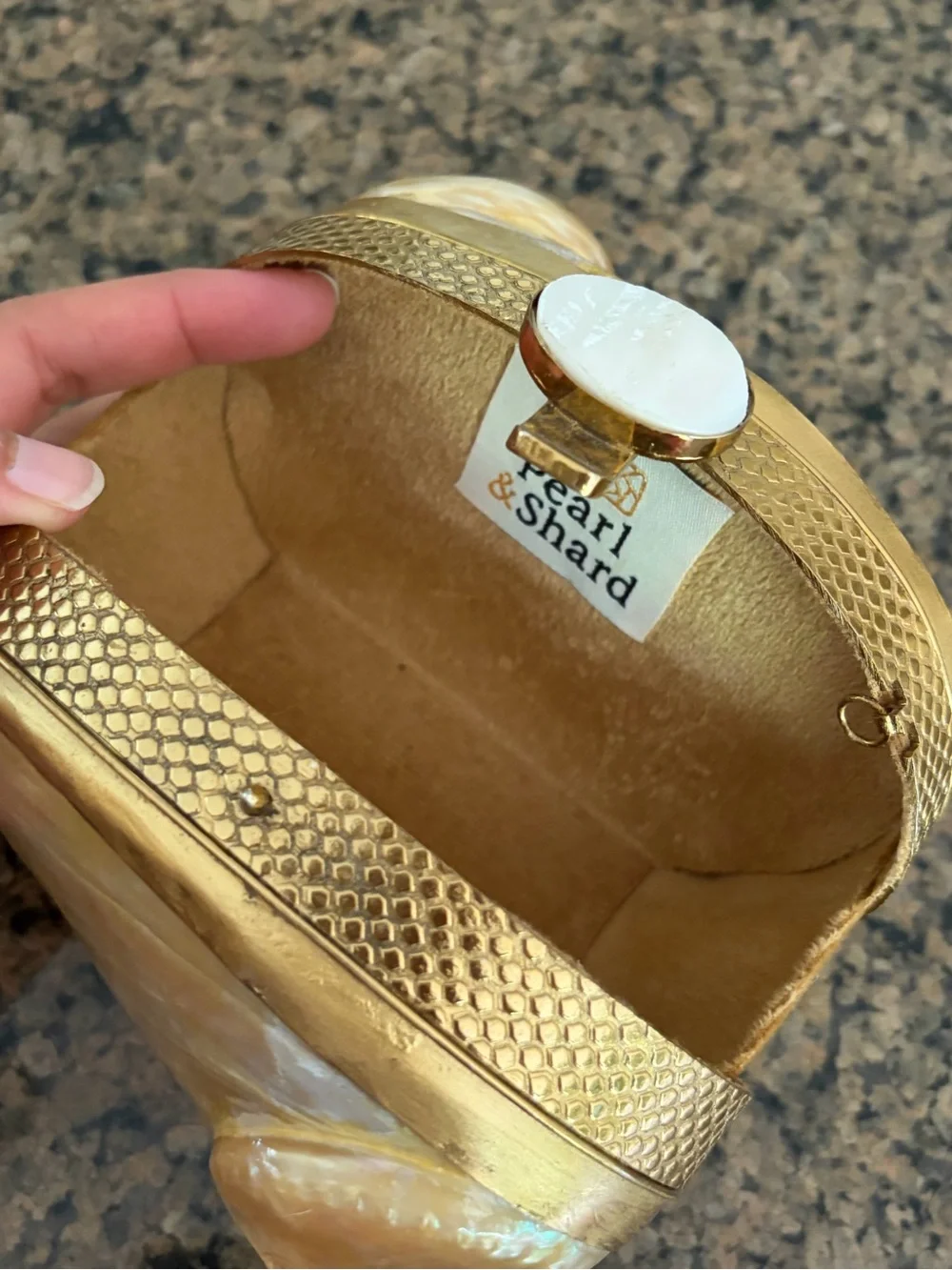 Iridescent Shell Clutch Wristlet in Cream